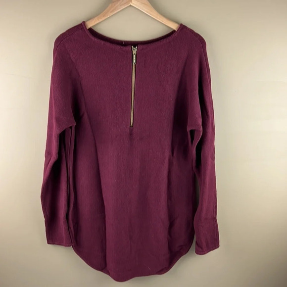 Michael Kors Burgundy Long Sleeve Top with Gold Zipper at Back - Picture 3 of 9